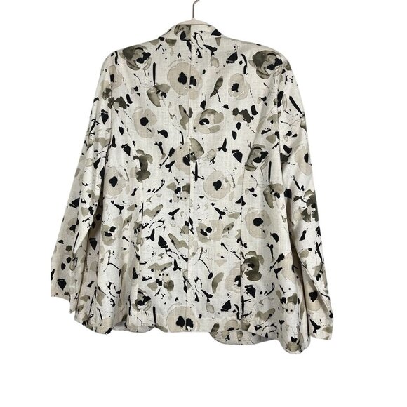 Retro Linen Floral Blazer Tan 16W Work Wear Classic Preppy Chic Neutral Artsy - Picture 7 of 9